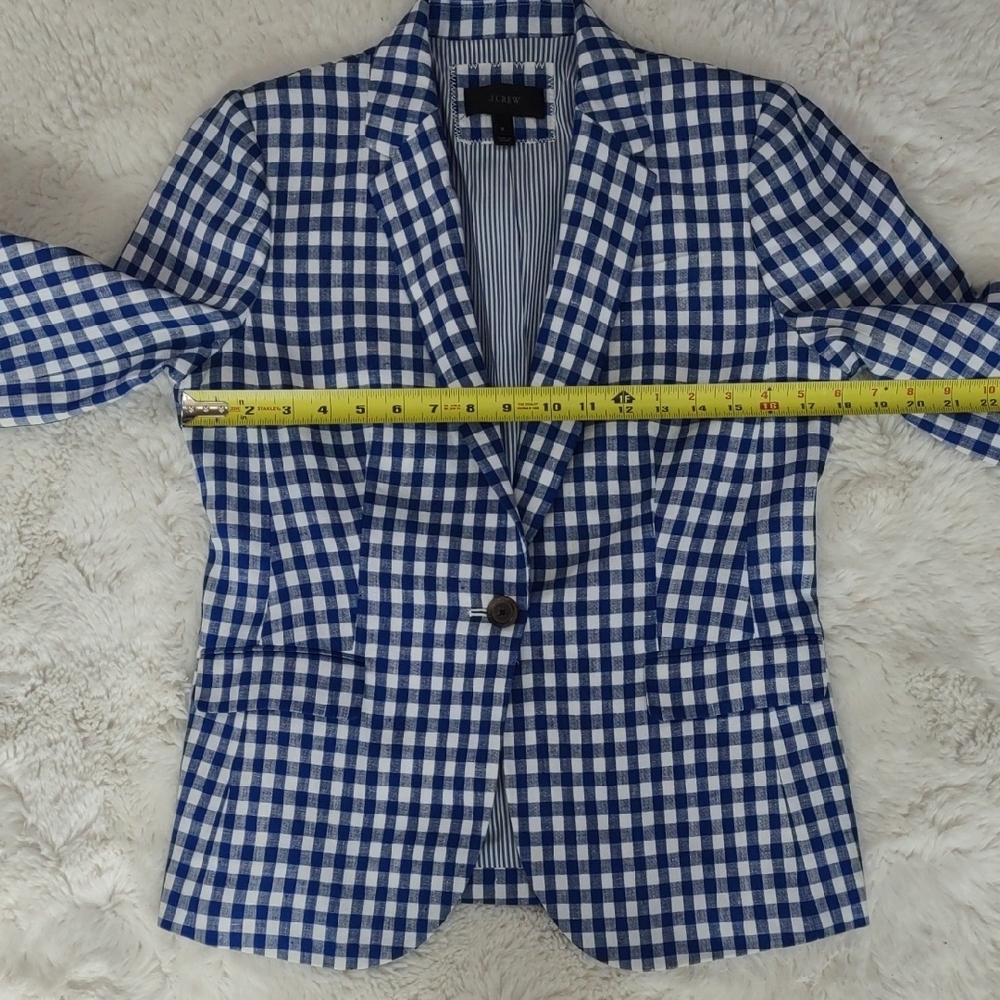 J. Crew Blue and White Plaid , Linen Blazer, Size 8 - Picture 14 of 17